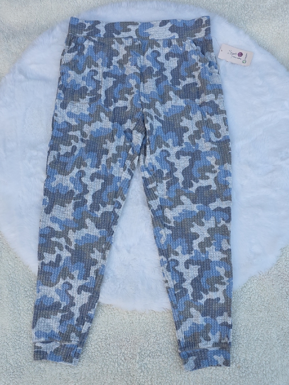 NWT Secret Treasures Blue & Gray Camo Waffle Jogger Pajama Lounge Pants Sz Med
